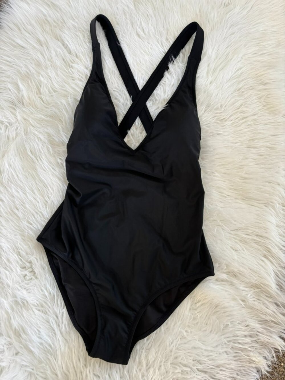 NWT J. Crew Black Plunge V-Neck Cross Back One Piece Swimsuit 8 - Picture 5 of 13